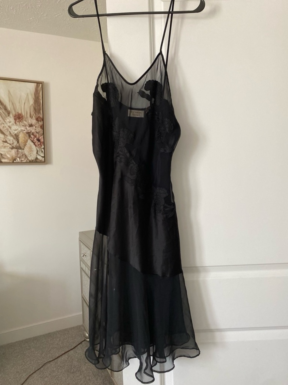 Victoria's Secret Black Satin Slip with Gold Logo Tag